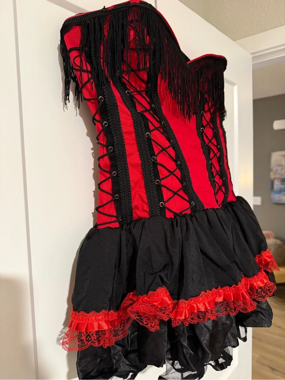 Red & Black Fringe Corset Costume Dress